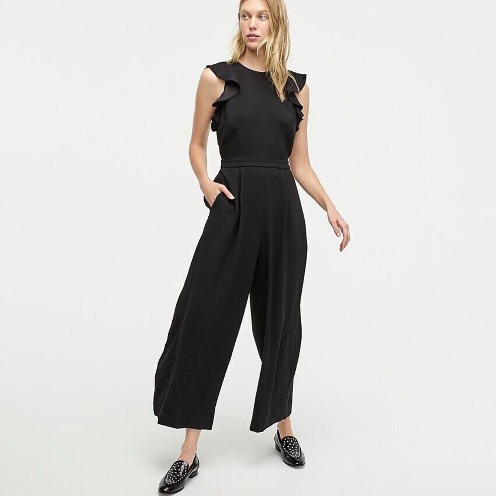 NWT J. Crew Navy Blue Sleeveless Ruffle Crepe Jumpsuit Size 16